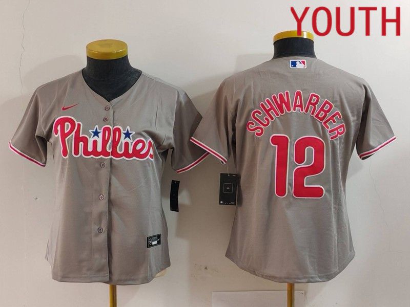 Youth Philadelphia Phillies #12 Schwarber Grey Game 2024 Nike MLB Jersey style 3->jacksonville jaguars->NFL Jersey